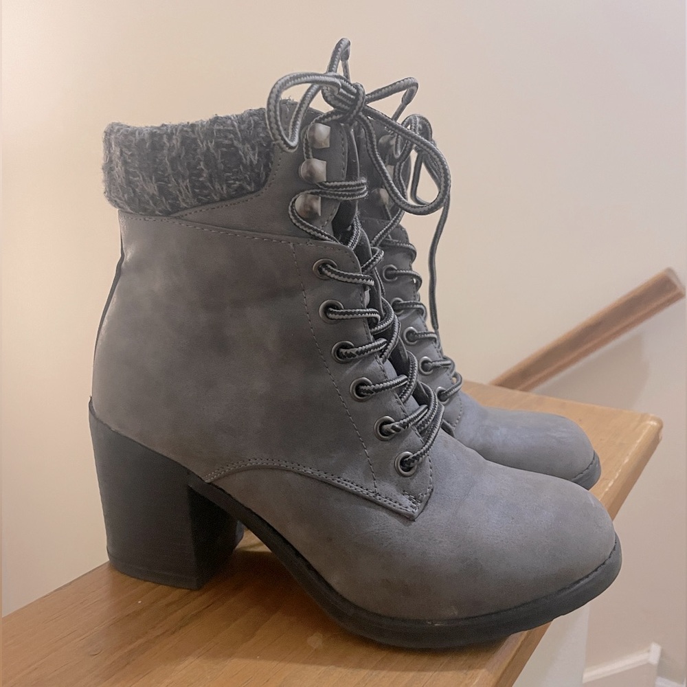 Grey Swede shoes with knit ankle